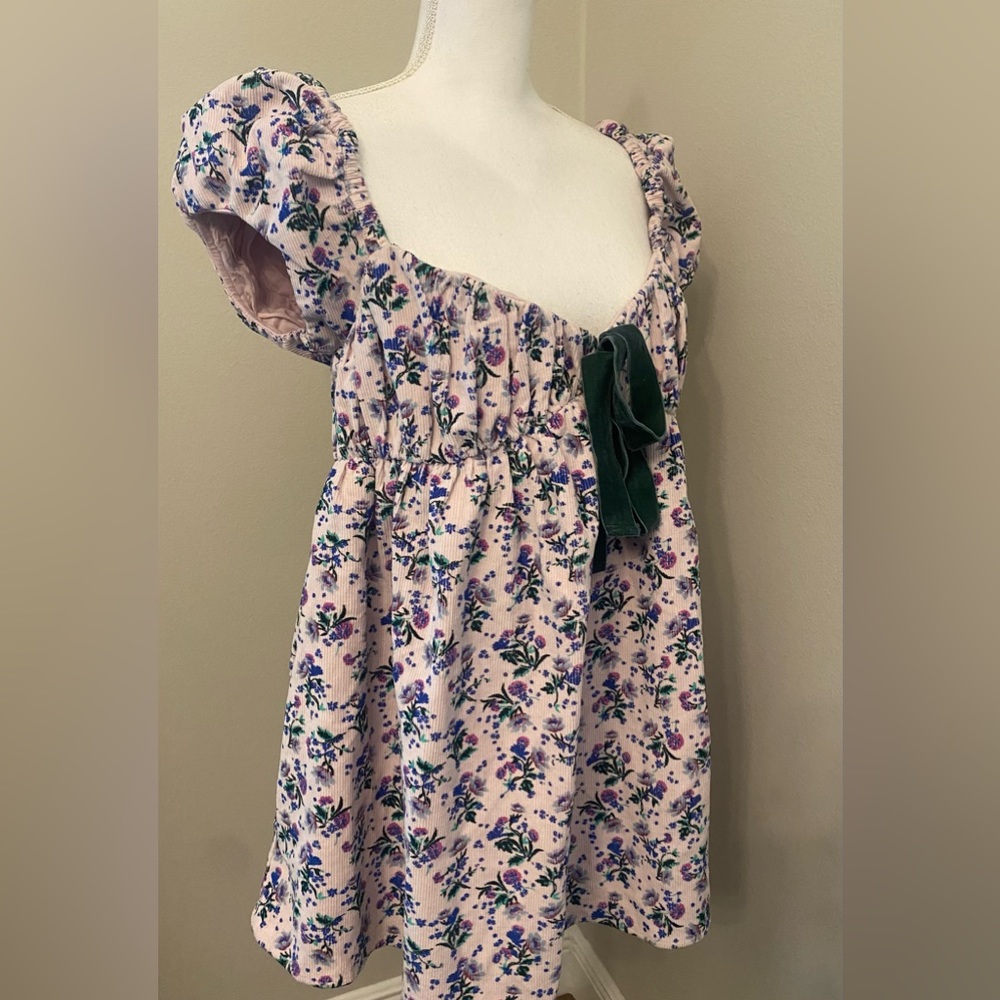 Free People Gaia Corduroy Floral Puff Sleeve Top - Picture 4 of 5